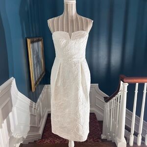 J. Crew White Strapless Floral Textured Midi Dress